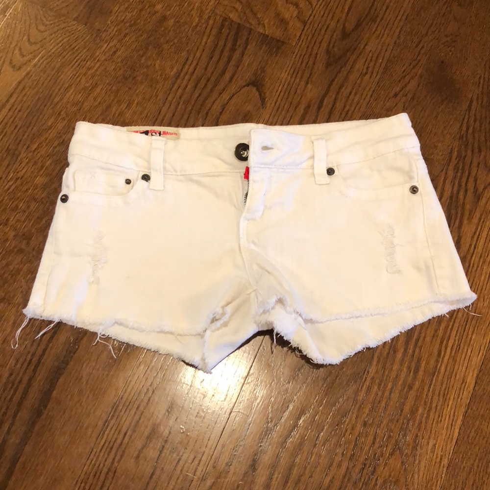White distressed short shorts